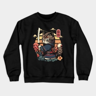 Samurai Cat Tattoo, Kawaii Ninja Cat Crewneck Sweatshirt